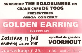 Golden Earring show ticket July 13 1996 Voorhout - Sporthal de Gaasbak